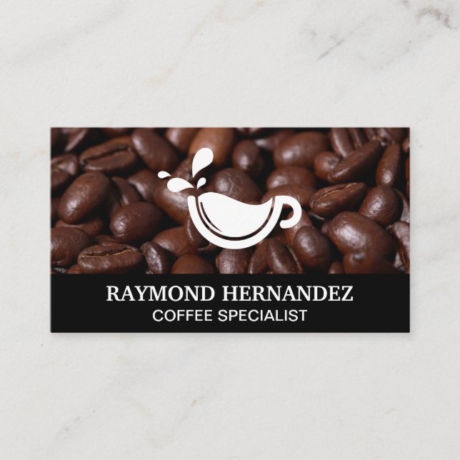 Coffee Beans and Cup Logo Business Card (Front)