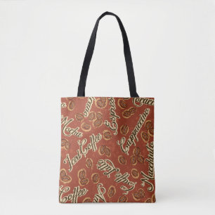 Coffee beans and typography written grunge seamles tote bag