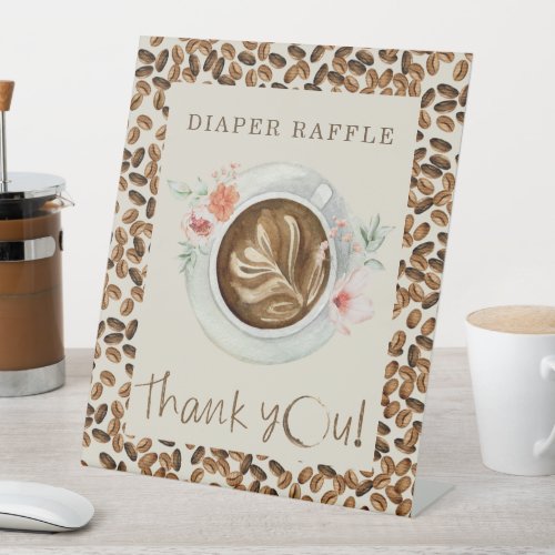 Coffee Beans Baby Shower Diaper Raffle Thank You Pedestal Sign