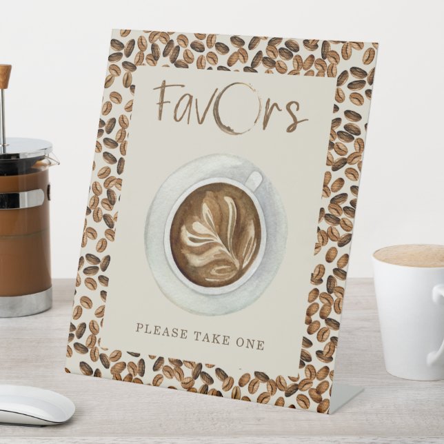Coffee Beans Baby Shower Favors Pedestal Sign (In SItu)