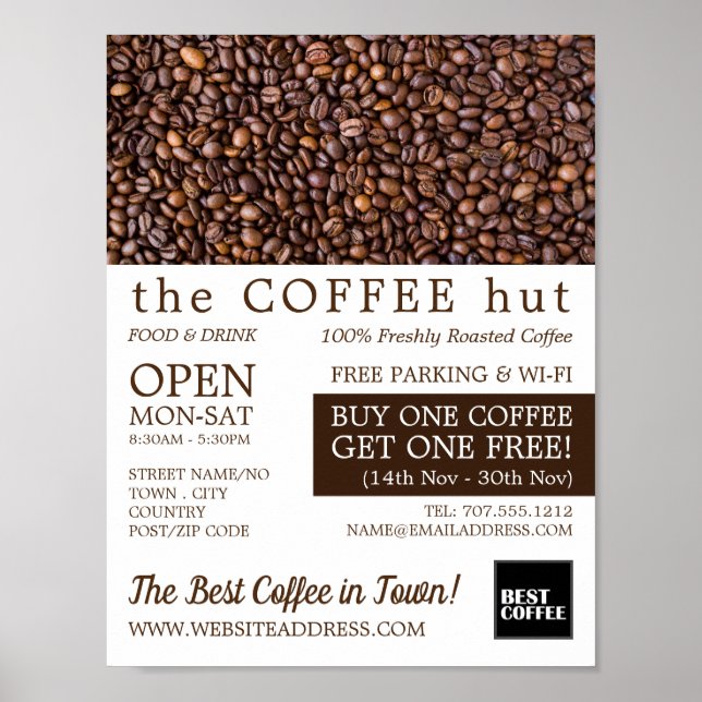 Coffee Beans, Barista, Café, Coffeehouse Advert Poster (Front)