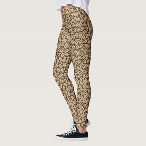 Coffee Beans Cafe Espresso Cute Beige Pattern Leggings