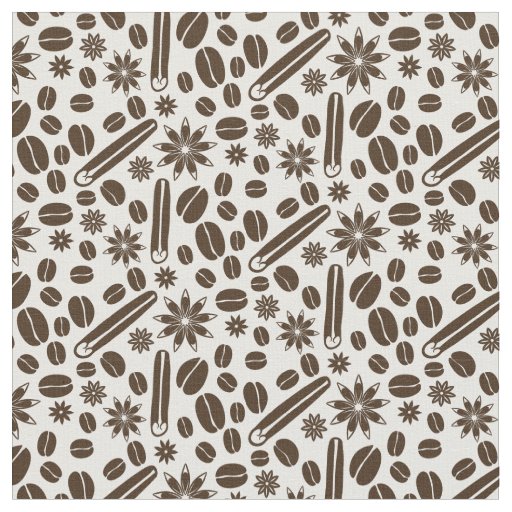 Coffee beans, cinnamon and vanilla pattern fabric
