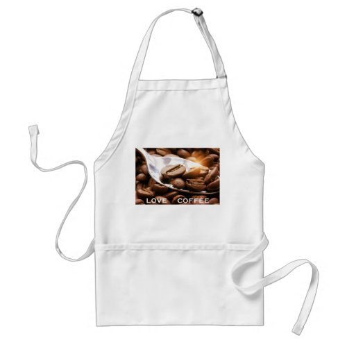 Coffee beans close up on a spoon with sunlight ref adult apron