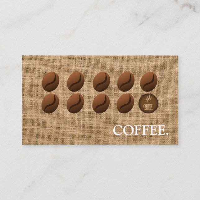 Coffee Beans Coffee Burlap Loyalty Punch Business Card (Front)