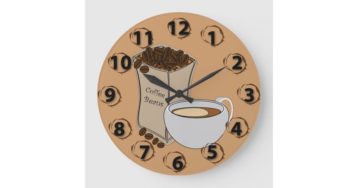 Coffee Beans Coffee Cup Round Wall Clock | Zazzle