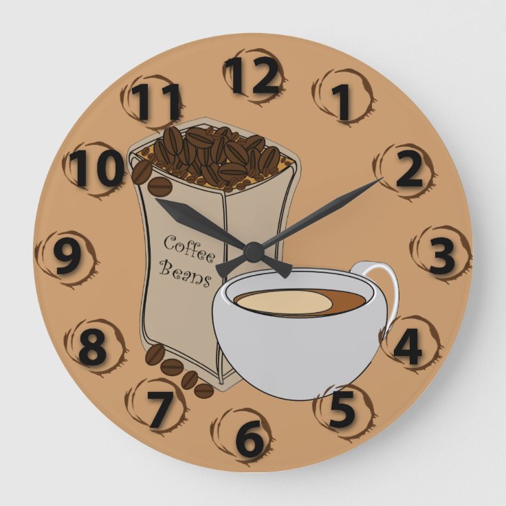 Coffee Beans Coffee Cup Round Wall Clock | Zazzle