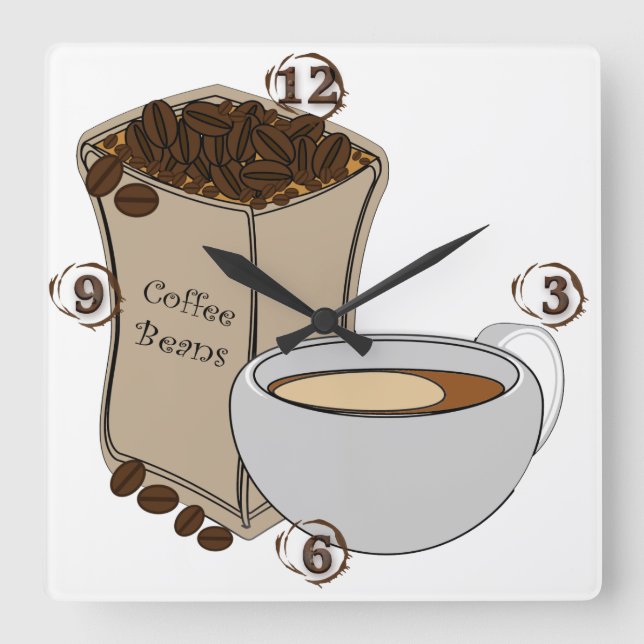 Coffee Beans Coffee Cup Square Wall Clock (Front)