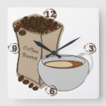 Coffee Beans Coffee Cup Square Wall Clock at Zazzle