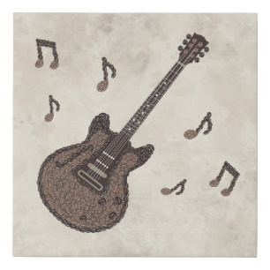 Coffee Beans-Coffee-Guitar-Coffee Art-Music- Faux Canvas Print