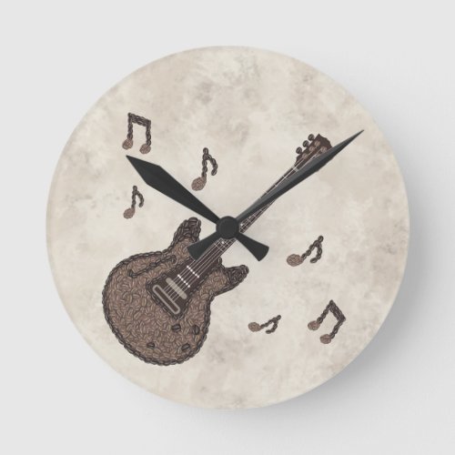 Coffee Beans_Coffee_Guitar_Coffee Art_Music_ Round Clock