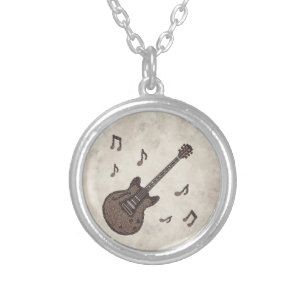 Coffee Beans-Coffee-Guitar-Coffee Art-Music- Silver Plated Necklace