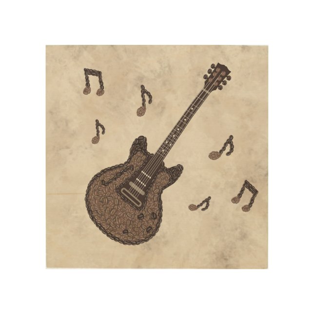 Coffee Beans-Coffee-Guitar-Coffee Art-Music- Wood Wall Art (Front)