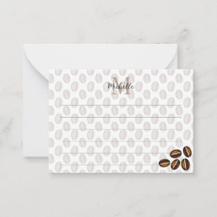 Coffee Beans Coffee Lover Lined Monogram Note Card