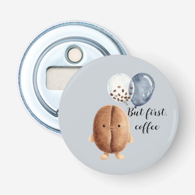 Coffee Beans Cupcake Faux Blue Denim Bottle Opener (Front)