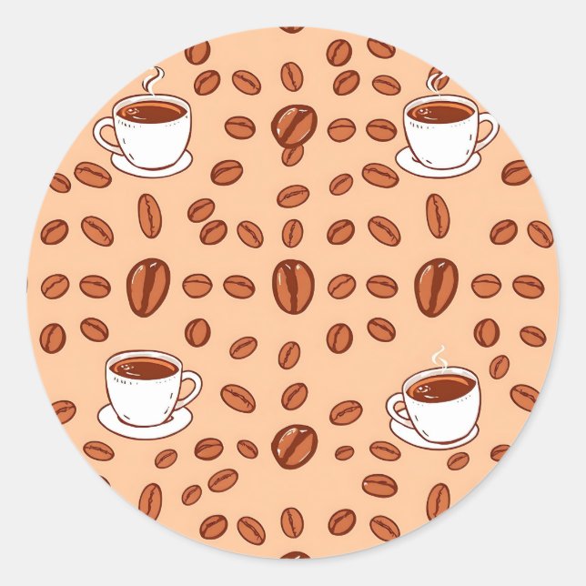 Coffee Beans Cups Cozy Pattern Classic Round Sticker (Front)