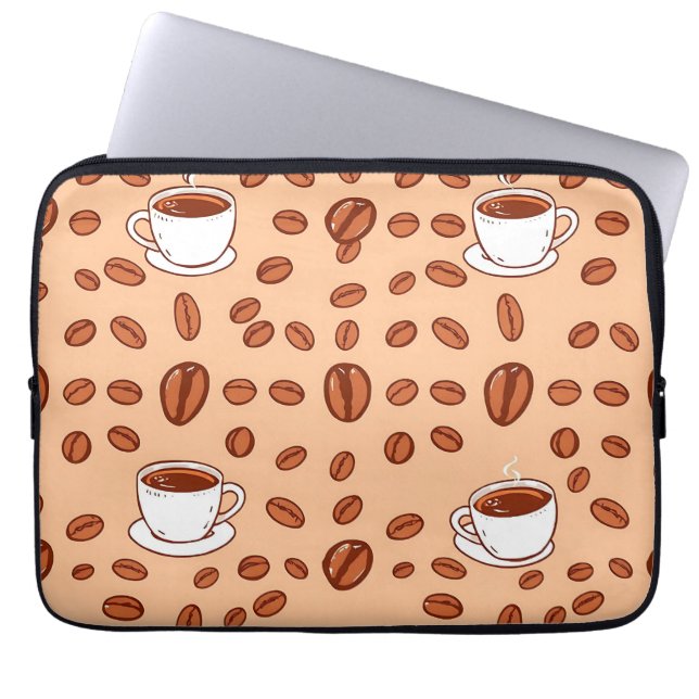 Coffee Beans Cups Cozy Pattern Laptop Sleeve (Front)
