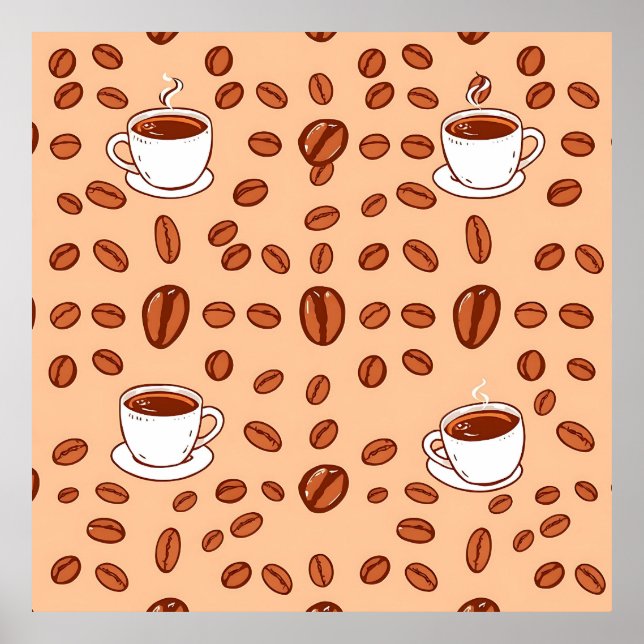 Coffee Beans Cups Cozy Pattern Poster (Front)