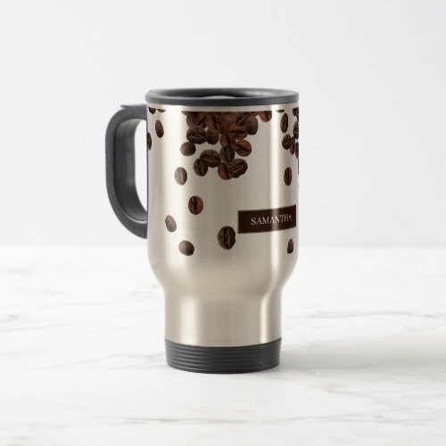 Coffee Beans Custom Name Travel Mug