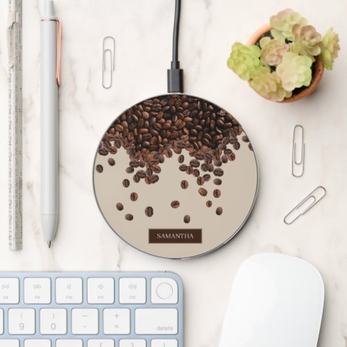 Coffee Beans Custom Name Wireless Charger