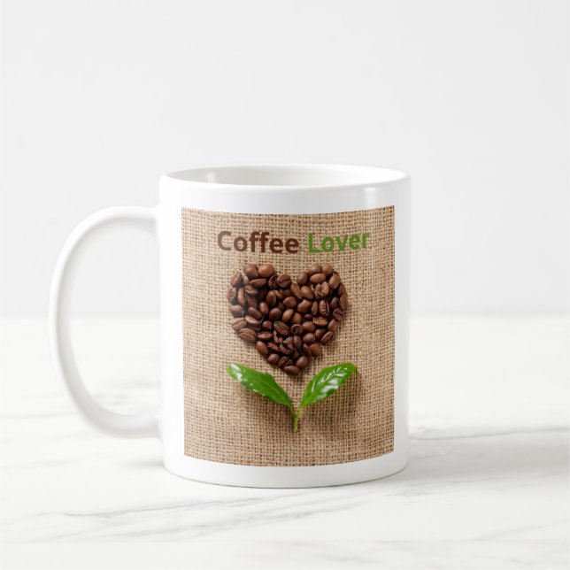 Coffee Beans & Green Leaves Mug (Left)