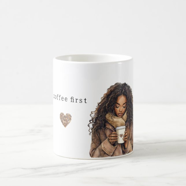Coffee Beans Heart Cream Brown Female Coffee Mug (Center)