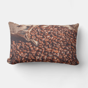 Coffee Beans in Burlap Sack Lumbar Pillow