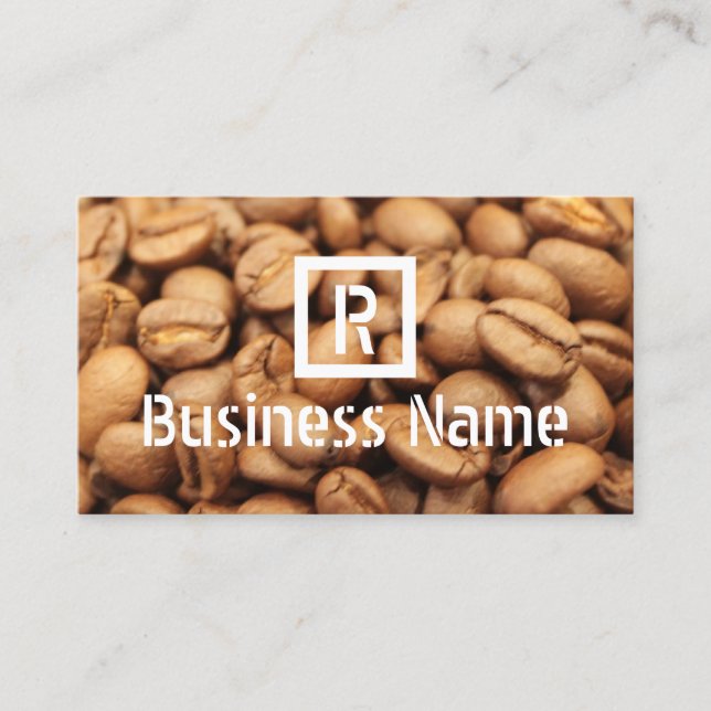 Coffee Beans Monogram Roasted Modern Coffee Business Card (Front)
