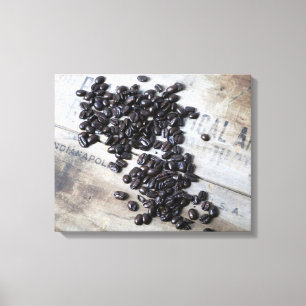 Coffee Beans on an Old Wooden Crate Color 16x20 Canvas Print