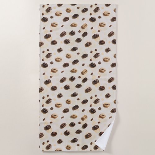 Coffee Beans Pattern on a Light Surface Beach Towel