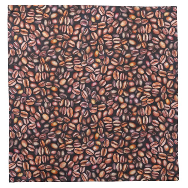   Coffee Beans Pencil Drawing Pattern Rustic Brown Cloth Napkin (Front)