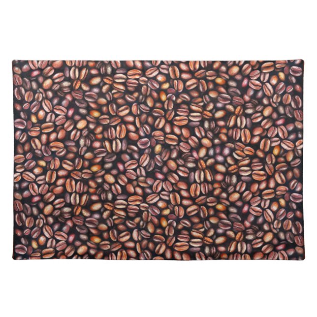   Coffee Beans Pencil Drawing Pattern Rustic Brown Cloth Placemat (Front)