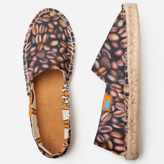 Coffee Beans Pencil Drawing Pattern Rustic Brown Espadrilles