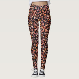  Coffee Beans Pencil Drawing Pattern Rustic Brown Leggings