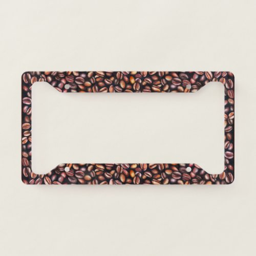   Coffee Beans Pencil Drawing Pattern Rustic Brown License Plate Frame