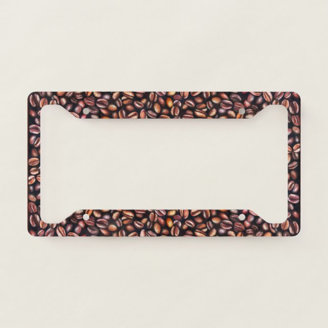   Coffee Beans Pencil Drawing Pattern Rustic Brown License Plate Frame (Front)