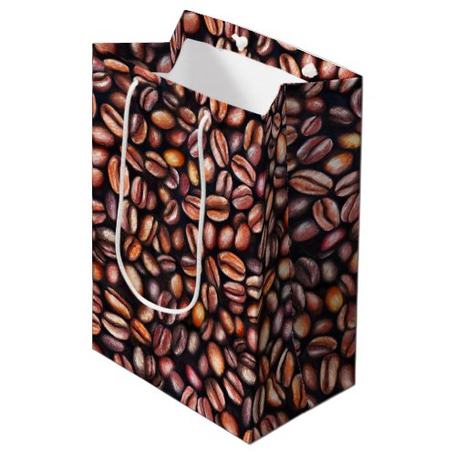   Coffee Beans Pencil Drawing Pattern Rustic Brown Medium Gift Bag