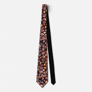   Coffee Beans Pencil Drawing Pattern Rustic Brown Neck Tie