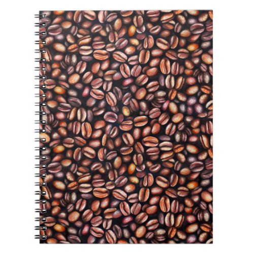   Coffee Beans Pencil Drawing Pattern Rustic Brown Notebook