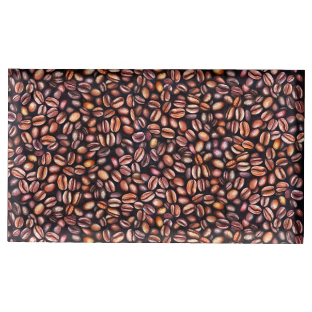   Coffee Beans Pencil Drawing Pattern Rustic Brown Place Card Holder (Front)