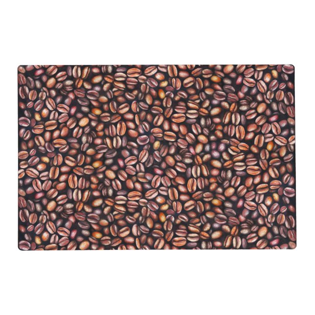   Coffee Beans Pencil Drawing Pattern Rustic Brown Placemat (Front)