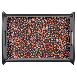 Coffee Beans Pencil Drawing Pattern Rustic Brown Serving Tray