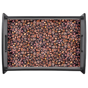   Coffee Beans Pencil Drawing Pattern Rustic Brown Serving Tray