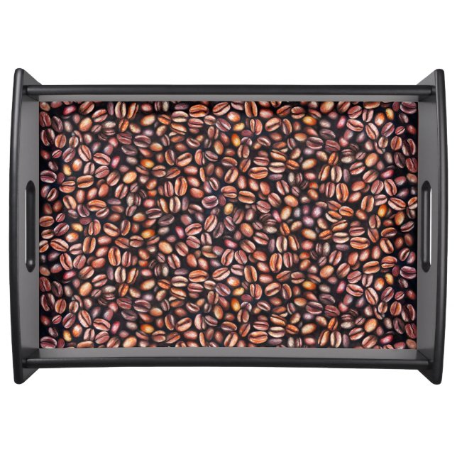   Coffee Beans Pencil Drawing Pattern Rustic Brown Serving Tray (Front)