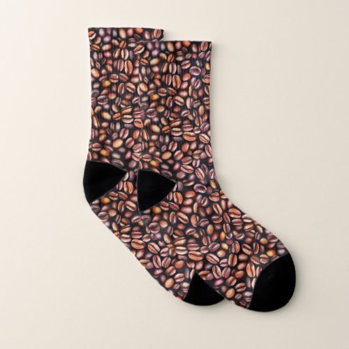   Coffee Beans Pencil Drawing Pattern Rustic Brown Socks