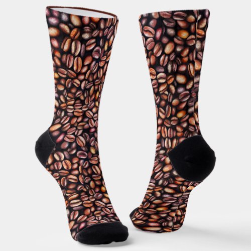   Coffee Beans Pencil Drawing Pattern Rustic Brown Socks