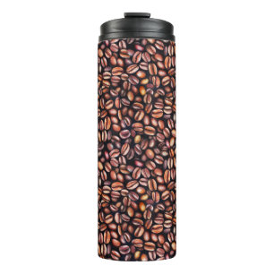 Coffee Beans Pencil Drawing Pattern Rustic Brown Thermal Tumbler