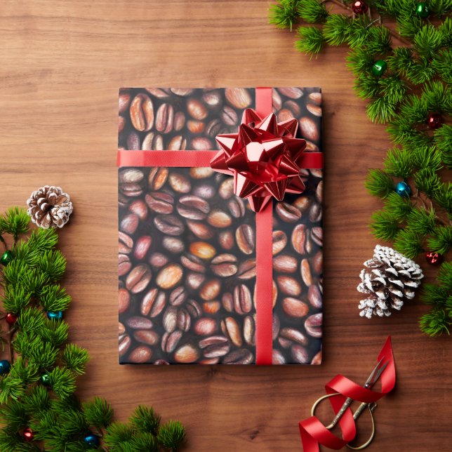   Coffee Beans Pencil Drawing Pattern Rustic Brown Wrapping Paper (Holiday Gift)