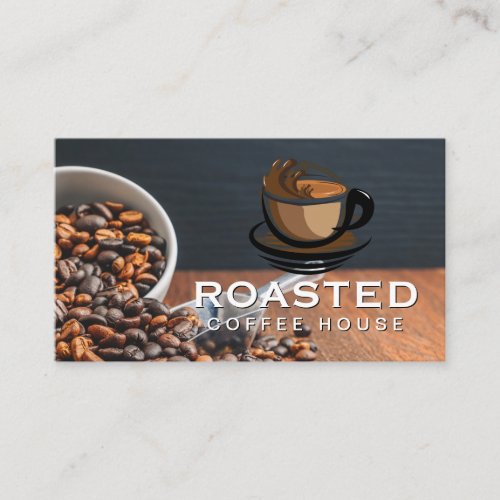 Coffee Beans Pouring Out w Scoop  Cafe Logo Business Card
