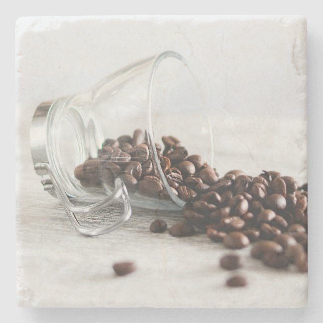 Coffee Beans Spilling out of a Clear Coffee Cup Stone Coaster (Front)